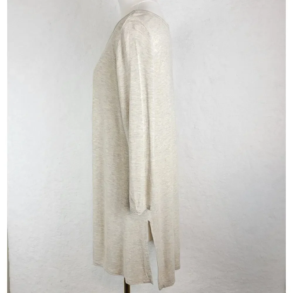 Cherish Oversized Womens Tunic Sz S Beige Taupe Cowl Neck Blouse Top Split Hem - Picture 2 of 6